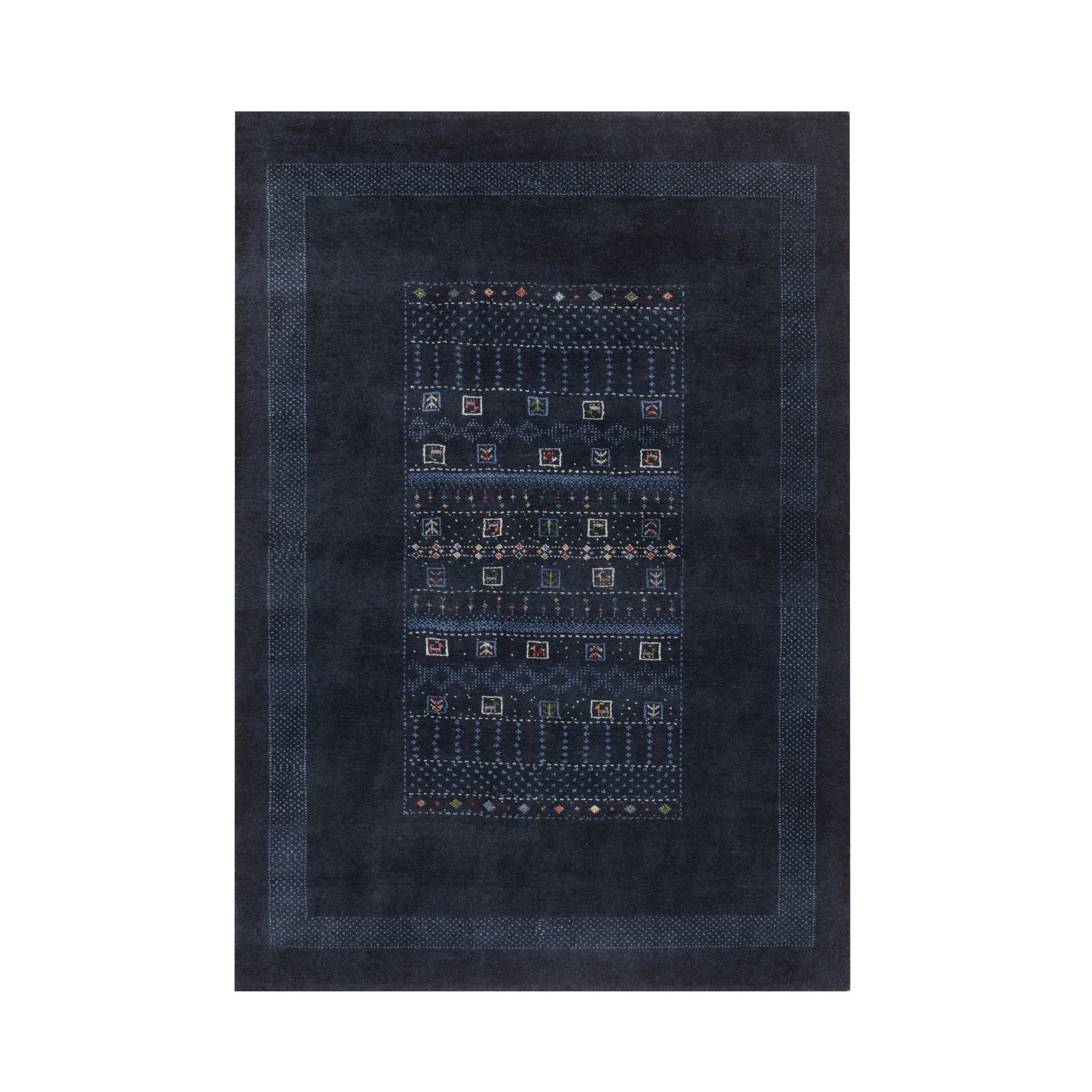 Midnight Blue, Modern, Lori Buft Gabbeh with Small Animal Figurines, Soft Wool, Hand Knotted, Thick and Plush, Oriental Rug